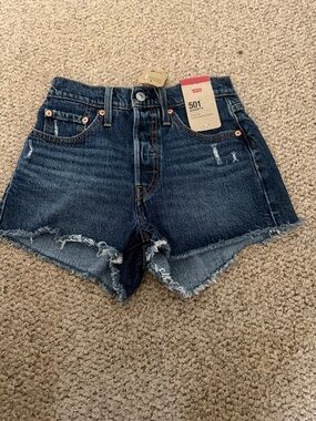 Levi's Dark Blue Distressed 501 Denim Shorts size 24